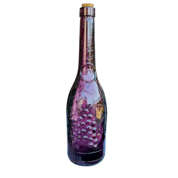 Decorative Purple Wine Bottle With Grape Design & Cork Stopper - Picture 2 of 6